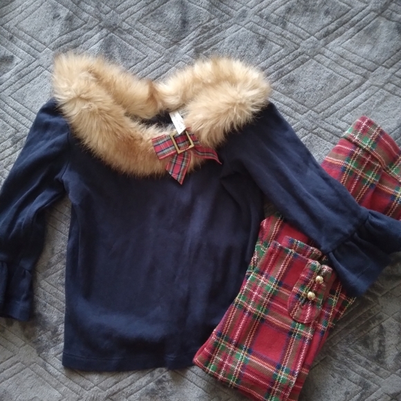 Janie and Jack set size 5t faux fur collar